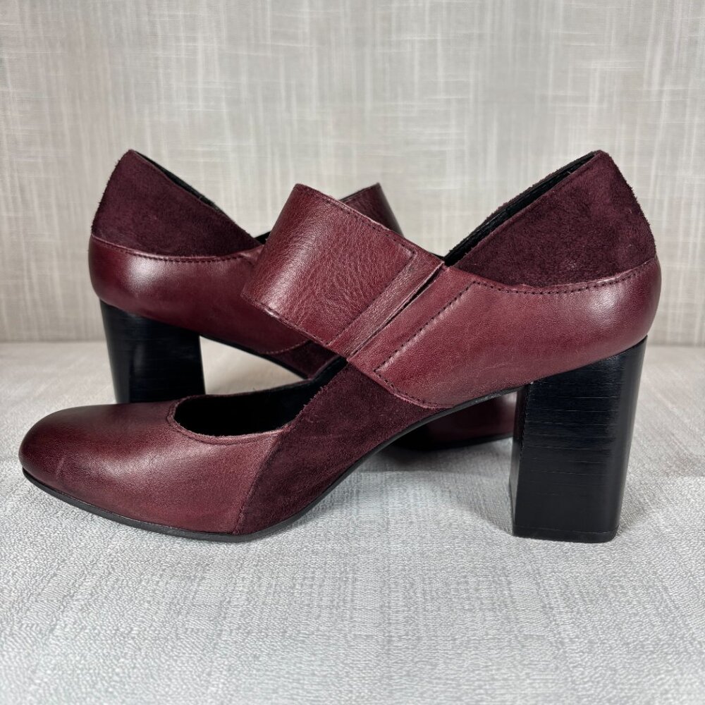 Born Women's 8M Burgundy Leather Mary Janes Pumps Heels - Picture 3 of 9